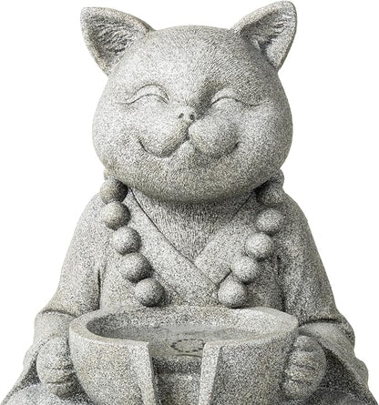 Glitzhome Water Fountain Outdoor, Outdoor Fountain with Lights, Zen-Style Water Fountain with Pump, 22" H 2-Tiered Concrete Cat Statue Polyresin Water Feature for Home Patio Garden Backyard Decor