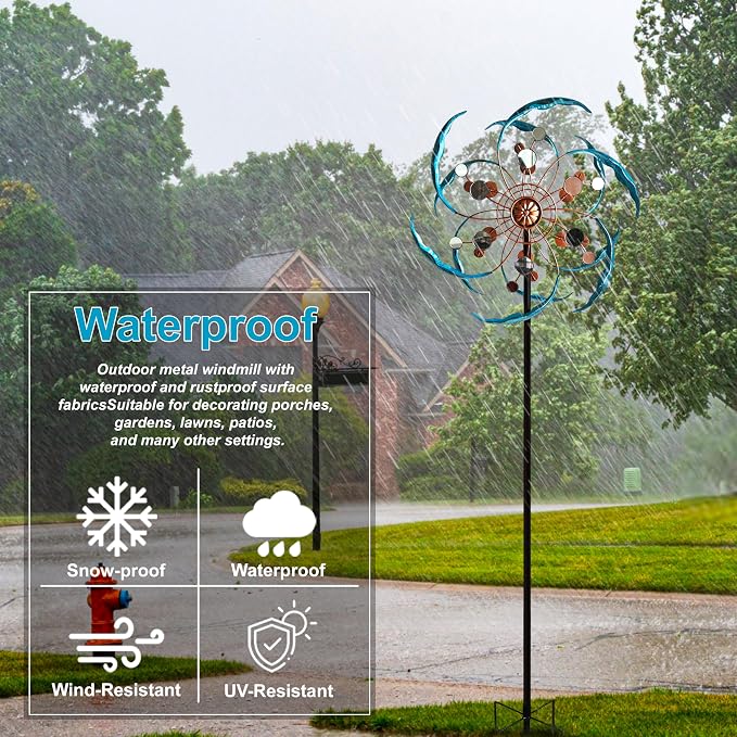 Senfalme Wind Spinners Outdoor Metal 360° Rotating, Large Double-Layer Metal Windmill for Yard with Stake, Wind Spinners for Yard and Garden, Lawn, Patio (60"×14")