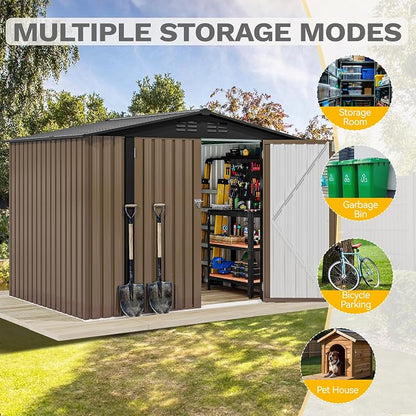 DWVO 7'x5' Large Metal Outdoor Storage Shed, Heavy Duty Tool Storage Sheds for Backyard Patio Lawn - Ideal for Bicycles, Garden Tools, and Lawn Equipment, Easy-to-Assemble, Brown