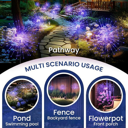 GIGALUMI Garden Outdoor Decor Lights 120LED 4Pack, Solar Garden Lights for Yard Outside Fairy Decorative,Solar Powered for Yard Pathway Flowerbed Planter Balcony Patio Decor（Purple）