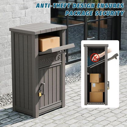 LHBGO Package Delivery Box with Sign, Lockable & Weatherproof Anti-Theft Parcel Delivery Box for Porch, Curbside, Patio,Gray