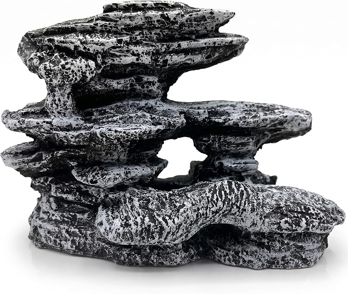 Ceramic Heavyweight Snow-Capped Mountain Aquarium Decorations - Natural Stone Powder Fish Tank Cave, Layered Rockery Hideout & Reptile Ornament