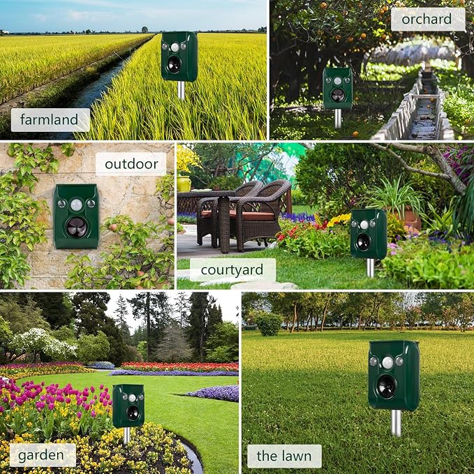 Ultrasonic Pest Repellent,Solar Animal Repeller,Outdoor Cat Repellent,Bird Repellent,Deer Repellent.Dog,Raccoon,Squirrel Repellent,Motion Activated LED Flashing Light Alarm Sound Animal Repellent