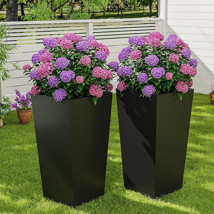 Garvee 30" Tall Planters Set of 2, Outdoor＆Indoor Black Planter Pots, High Front Porch Planter Pots with Drainage Holes＆Water Level Monitor＆Inner Bucket,Black