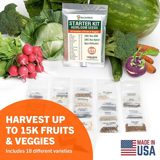 Open Seed Vault |15,000 Heirloom Seeds | 18 Seed Types | Survival Seeds | 2026 Season | Non GMO Vegetable and Fruit Seeds | Planting Outdoor & Indoor Garden