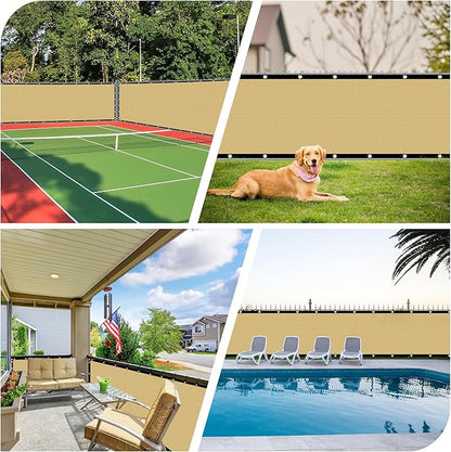 i COVER 6x12ft Privacy Screen Fence, Outdoor Fencing Panels, Garden Windscreen Mesh Shade Sail Net Barrier, Fence Privacy Screen Reinforced Bindings and Brass Grommets Cable Zip Ties, Sand