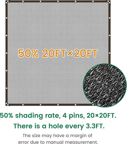 Shade Cloth, 20FT X 20FT 50% Black Outdoor Woven Sun Shade with Grommets, Durable Breathable Netting Shading Antifreezing for Patio, Garden, DIY Home, Plants Cover, Greenhouse, Dog Kennel