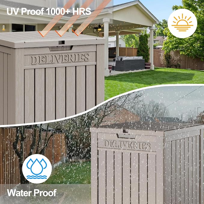 LHBGO Package Delivery Box for Outside, 48 Gallon Storage with Lockable Secure, Large Resin Outdoor Package Drop Container