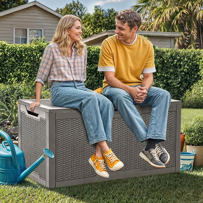 YITAHOME 100 Gallon Large Deck Box | Outdoor Resin Storage Boxes for Patio Furniture, Outdoor Cushions, Garden Tools, Water Resistant and Lockable