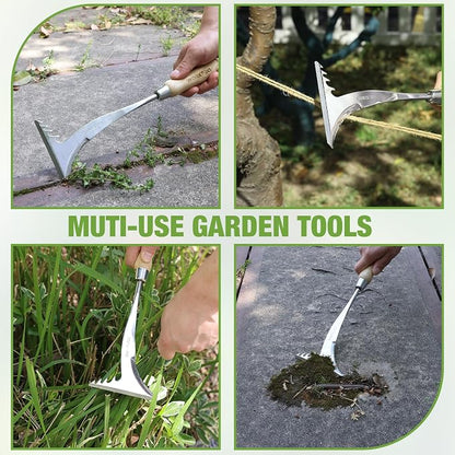 WORKPRO Crack Weeder, 13.5" Stainless Steel Weeding Tool, Wooden Handle | L-Shaped Side-Walk Weed Puller Spatula, for Garden Lawn Yard Patio Terrace Paving Garden Tool