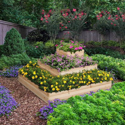 Topeakmart Wooden Planter Box 3 Tier Raised Garden Bed Open Bottom, 2Pcs | Sturdy fir wood tiered planter for patio & garden. Open bottom lets roots grow deep into natural soil.