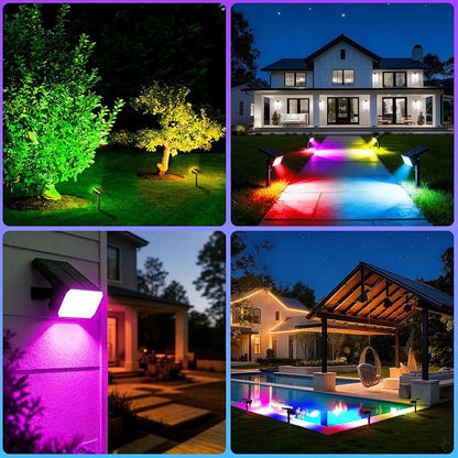 Solar Spot Lights Outdoor Color Changing, [4 pack/28 LED] 7 Modes Auto On/Off Solar Landscape Spotlights, Ip67 Waterproof Solor Powered Pathway Lights for Outside Yard Garden Walkway Tree Patio
