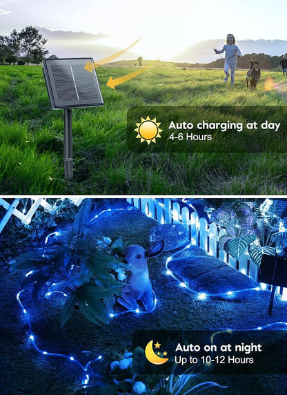 Brightown 2 Pack Total 78FT 200LED Solar Rope Lights, Blue | IP65 Waterproof Solar Fairy Lights with 8 Lighting Modes, Outdoor String Lights for Party Garden Yard Holiday Tree Decoration