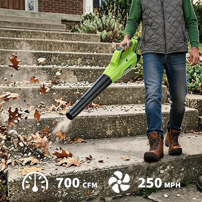 GarveeTech Electric Leaf Blower with Battery and Charger | Cordless Leaf Blower with 700CFM & 250MPH, 20V Handheld Battery Leaf Blowers for Lawn Care, Leaves Cleaning, Dust Blowing