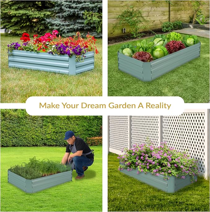Sunnydaze Galvanized Raised Garden Bed - Outdoor Planter Box for Backyard or Patio - Steel Metal Raised Bed for Gardening Vegetables, Flowers, Herbs - 47 x 23 x 12 in - Green - Rectangle