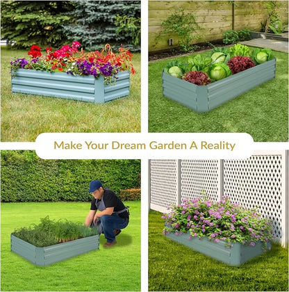 Sunnydaze Galvanized Raised Garden Bed - Outdoor Planter Box for Backyard or Patio - Steel Metal Raised Bed for Gardening Vegetables, Flowers, Herbs - 47 x 23 x 12 in - Green - Rectangle