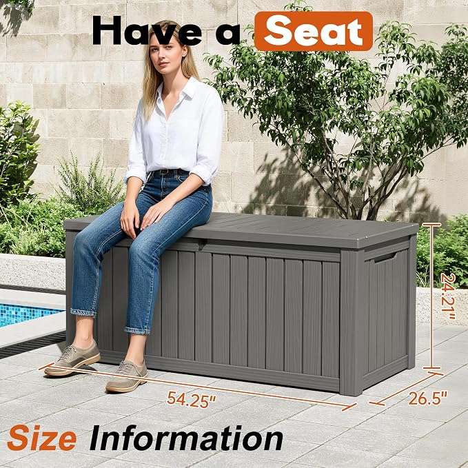 Outdoor Storage Deck Boxes Waterproof, Waterproof and UV Resistant Outdoor Storage Box Lockable Lid for Delivery Box, Indoor, Garden Tools, Pool Supplies, Patio (Grey, 120 Gallon)