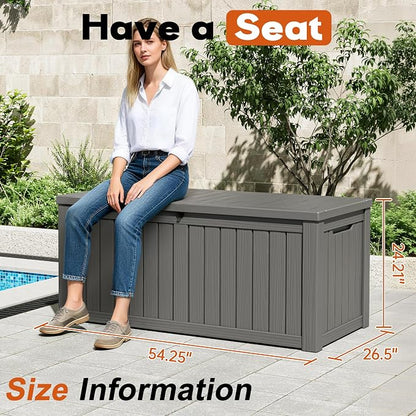 Outdoor Storage Deck Boxes Waterproof, Waterproof and UV Resistant Outdoor Storage Box Lockable Lid for Delivery Box, Indoor, Garden Tools, Pool Supplies, Patio (Grey, 120 Gallon)