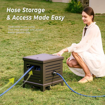 Relhost Electric Hose Reel Box, Heavy Duty Metal Deck Box Holds 125 ft x 5/8" Hose, Never-Leak System, Automatic Recycling, Compatible with Dewalt 20V MAX Batteries (Not Included)