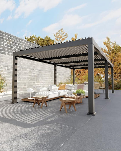 Garveelife All-Aluminum Louvered Pergola 12 ft x 24 ft, Outdoor Pergola with Adjustable Louvered Roof, Reinforced Aluminum Frame, Integrated Drainage System, Hardtop Gazebo for Patio, Deck, Gray