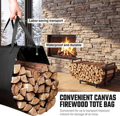 HIHADUUM 34in Firewood Rack Outdoor Indoor with Log Carrier Bag - Heavy Duty Firewood Holder Storage with 400lbs Load Capacity Durable Log Holder Keep Firewood Organized Space Saving