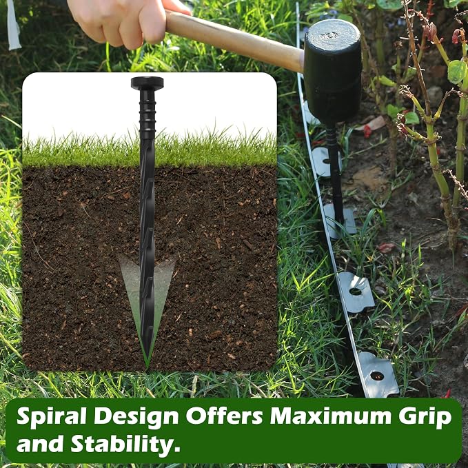 Gardzen 100 pcs Landscape Edging Anchoring Spikes, 6 inches Yard Lawn Paver Edging Stakes for Weed Barrier, Garden Fence, Artificial Turf (Pack of 2)