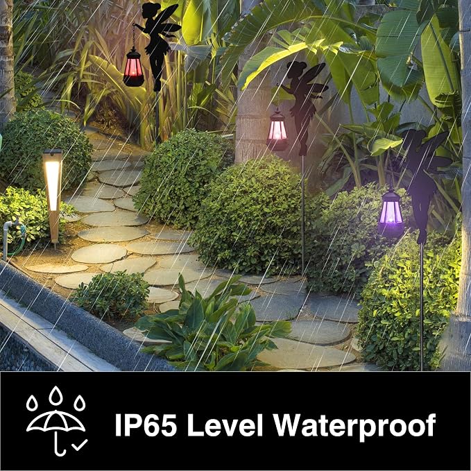 Solar Fairy Garden Accessories Outdoor 1 Pair - Metal Stakes Decorative Figurines Housewarming Ornament for Patio, Lawn, Yard, Pathway - Unique Gift Ideas for Mom Grandma (Type B Color-Shifting)