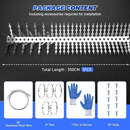Bird Spikes, Squirrels Spike, Raccoon Snake Deterrent, Squirrel Spikes, Stainless Steel Squirrel baffles for Bird feeders, Anti Climb Spikes for Birdhouse to Keep Mouse Raccoo Away, 10FT