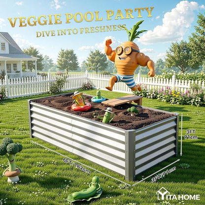 YITAHOME 6x3x3ft Large Raised Garden Bed Kit, Galvanized Metal Planter Box with Gloves, Support Rod, Outdoor Above Ground Planters for Plants Vegetables Flowers, Silver Gray