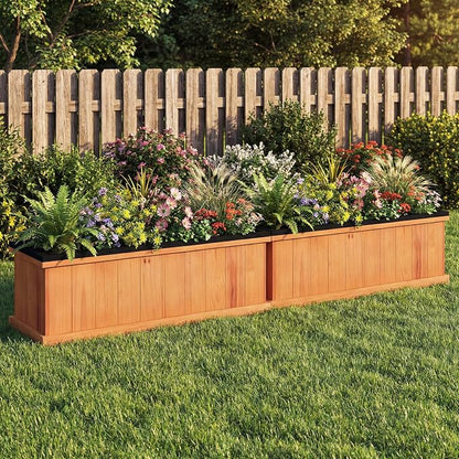 Giantex Raised Garden Beds, Set of 2, Outdoor Wooden Planter Boxes | Removable Bottom Panels, Drainage Holes and Bed Liners for Vegetables, Herbs and Flowers
