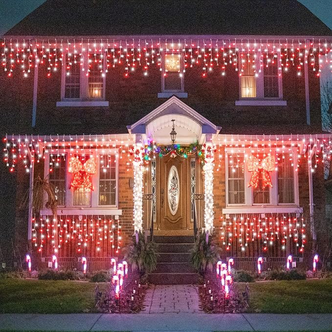 66ft Icicle Lights for Outside, Red and White Christmas Lights Outdoor Indoor, 640 LED Twinkle String Light with 120 Drops Short Curtain Light for Thanksgiving Room Home Wall Bedroom Window Decoration