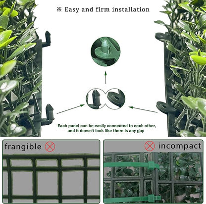 Bybeton 24pk 10"x10" Fake Boxwood Greenery Backdrop Privacy Fence Screen | 24pk Dense 3D Fake Boxwood for Privacy. Odorless & SGS Certified. Easy DIY Snap-Lock. For Fence, Balcony & Backdrop.