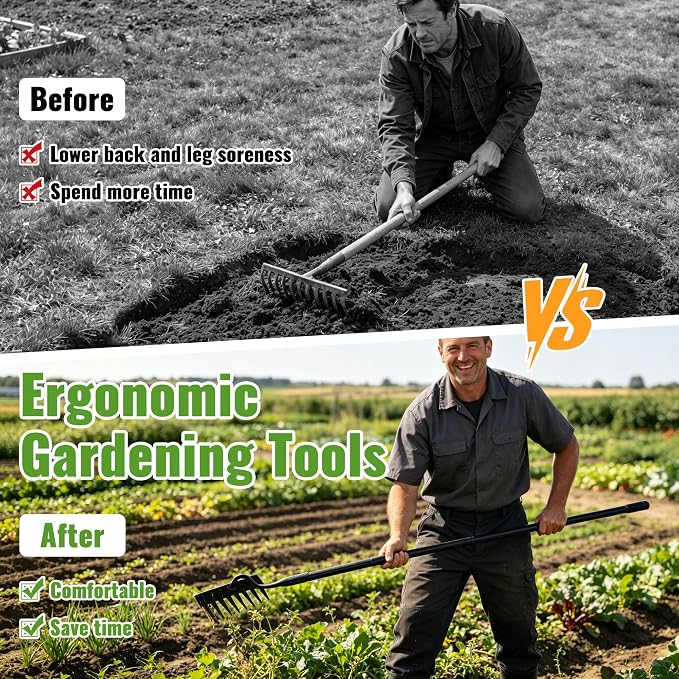 Weeding Rake,70 Inch Manual Weeder Tool with Long Handle for Weeding Loosening Soil Cultivating Heavy Duty Metal 8 Teeth Weed Puller Tool for Backyard, Lawn, Garden Beds