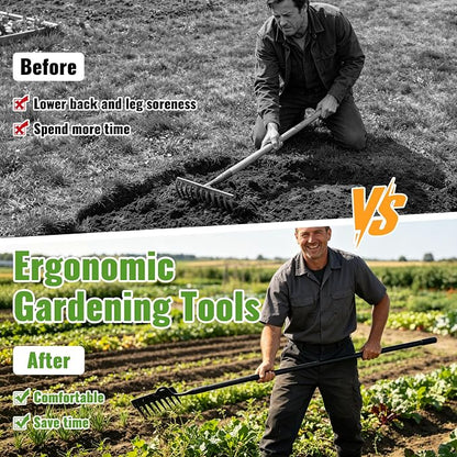 Weeding Rake,70 Inch Manual Weeder Tool with Long Handle for Weeding Loosening Soil Cultivating Heavy Duty Metal 8 Teeth Weed Puller Tool for Backyard, Lawn, Garden Beds