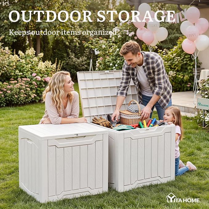 YITAHOME 31 Gallon Deck Boxes Set of 2 | Lockable Outdoor Storage Bins for Patio Cushions, Garden Tools, Weather-Resistant Resin Storage Solution, White