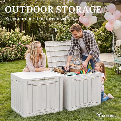 YITAHOME 31 Gallon Deck Boxes Set of 2 | Lockable Outdoor Storage Bins for Patio Cushions, Garden Tools, Weather-Resistant Resin Storage Solution, White