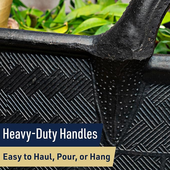 Large Bucket with Handles - 30L/8-Gal Natural Rubber Bucket - Multi Use Yard Waste Bin, Harvesting Basket for Gardening, or Utility Tub for Soaking and Washing Laundry by Kings County Tools (Black)