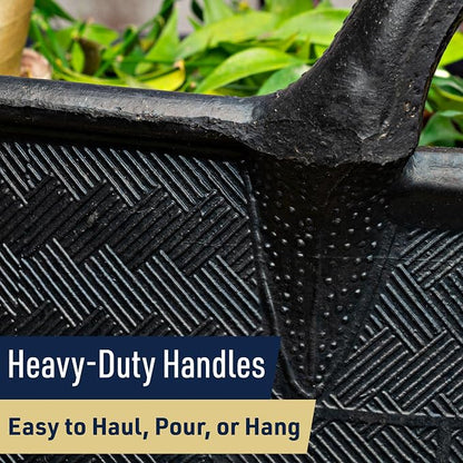 Large Bucket with Handles - 30L/8-Gal Natural Rubber Bucket - Multi Use Yard Waste Bin, Harvesting Basket for Gardening, or Utility Tub for Soaking and Washing Laundry by Kings County Tools (Black)