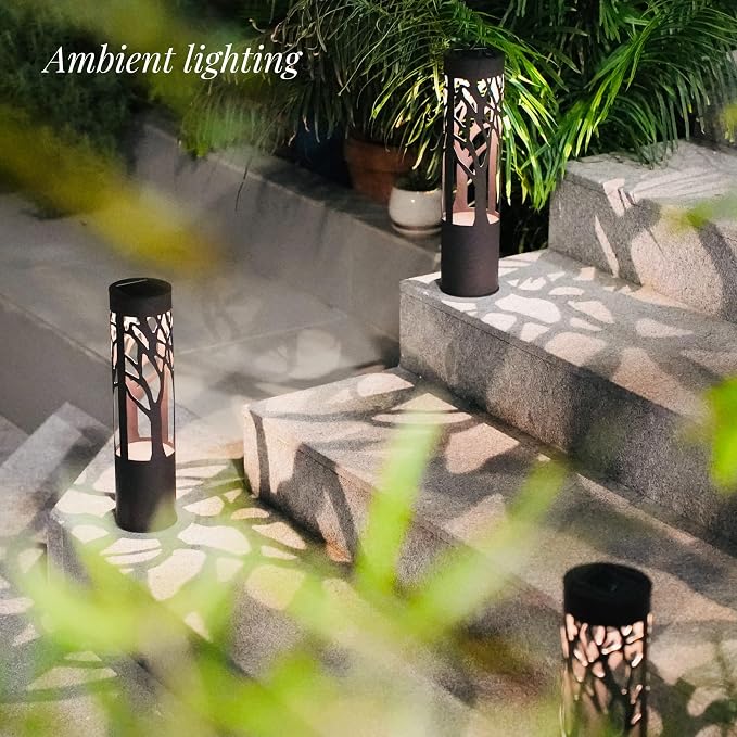 4Pack Solar Pathway Lights Outdoor, Landscape Lighting Dust to Dawn Solar Lights for Garden Decor, Metal Path Lights Solar Powered for Yard Lawn Patio Walkway Warm Yellow