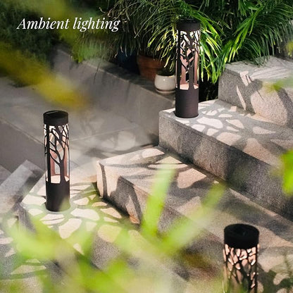4Pack Solar Pathway Lights Outdoor, Landscape Lighting Dust to Dawn Solar Lights for Garden Decor, Metal Path Lights Solar Powered for Yard Lawn Patio Walkway Warm Yellow