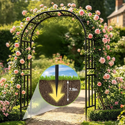 BUKLIYN Garden Arch - 63" L x 95" H Heavy Duty Black Metal Arbor, Powder Coated Rustproof Finish, Trellis for Climbing Roses Ivy Clematis