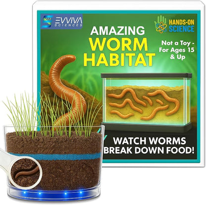 ES EVVIVA SCIENCES Worm Habitat Kit - Transparent Ecosystem Learning Container for Worm Observation and Soil Layer Studies - Composting Science Projects and Lab Use - Intended for Ages 15 & Older