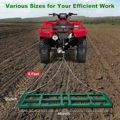 GarveeTech Driveway Drag 4 ft Width, Drag Harrow Driveway,Grader Landscape Power Rake for ATV, UTV, Tractor, Mower, Tow Behind Yard Lawn Leveling Tool with 6 ft Heavy Duty Chain