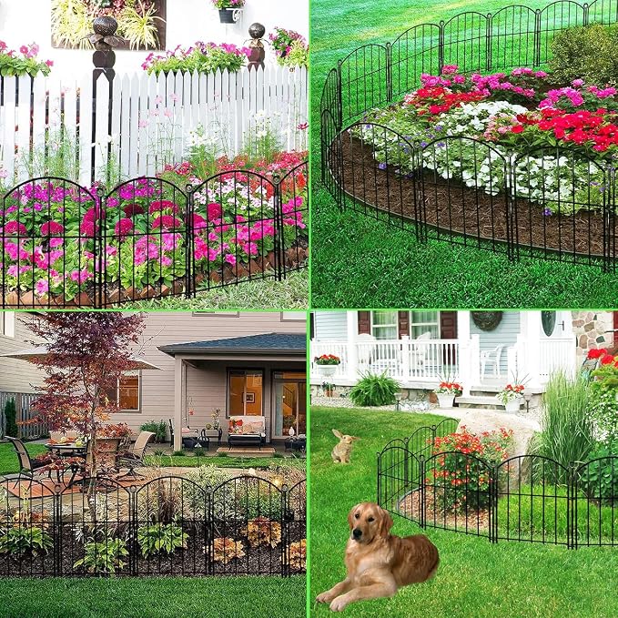 Decorative Garden Fence 17in x20ft, 20 Pack Rustproof Metal No Dig Fence Animal Barrier for Dog, Arched Flower Bed Edging Ornamental Wire Border Panel Fencing for Yard Patio Outdoor Decor
