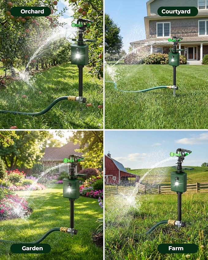 Motion-Activated Sprinkler, Solar Animal Repellent Outdoor - Deer Cat Deterrent with Motion Sensor & Flashing Lights, Protects Yard & Garden from Deer, Cats, Raccoons (2, Green)
