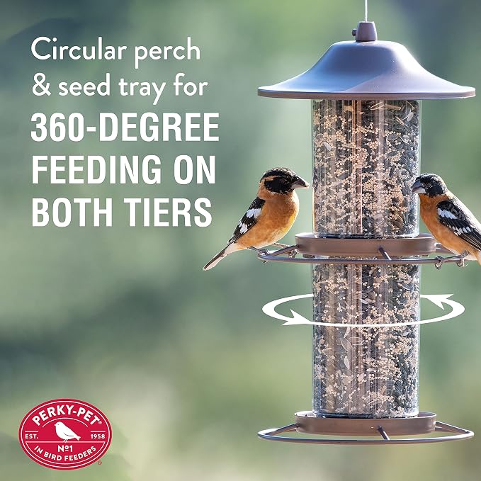 Perky-Pet Large 2-Tier Panorama Wild Bird Outdoor Feeder with Hanging Hook - 325SCOMBO-1SR - 4.5 lb Seed Capacity - Durable Construction - Versatile Hanging with Included Hook