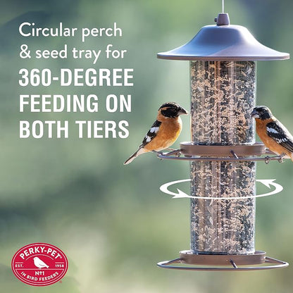 Perky-Pet Large 2-Tier Panorama Wild Bird Outdoor Feeder with Hanging Hook - 325SCOMBO-1SR - 4.5 lb Seed Capacity - Durable Construction - Versatile Hanging with Included Hook