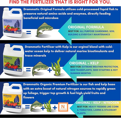 Drammatic® Organic™ Original Fertilizer 2-4-1, Hydrolyzed Liquid Fish Fertilizer for Vegetables, Flowers, and Fruits, 1 Quart (32 Ounces), OMRI Listed