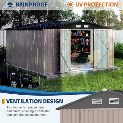 GarveeLife 12x12x6.4 ft Outdoor Storage Sheds, Metal Garden Tool Shed for Backyard, Large Metal Sheds Outdoor Storage With Lockable Doors & Air Vents for Backyard Garden Patio Lawn