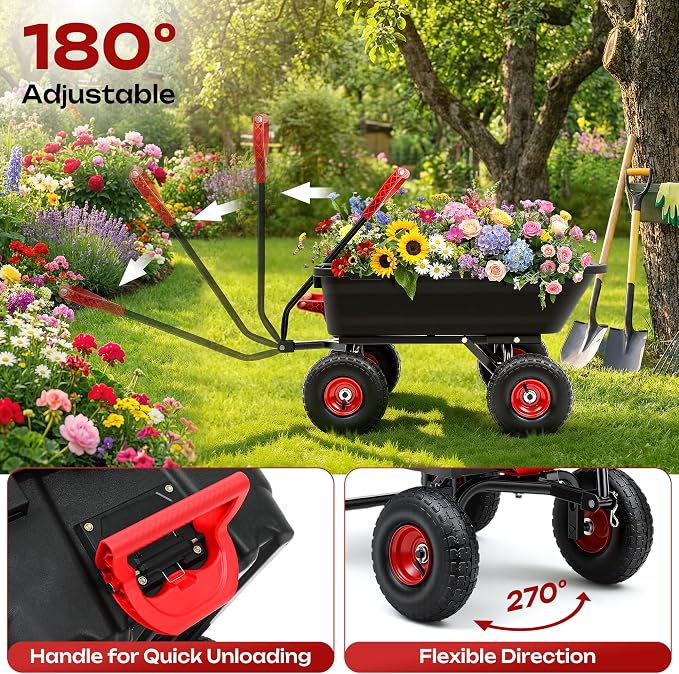 Garden Dump Cart Wagon with Hitch | 13" All Terrain Pneumatic Tires,DIY Expansion over 1200LBS Capacity,2-in-1 handle,Tow behind lawn mower, tractor or ATV